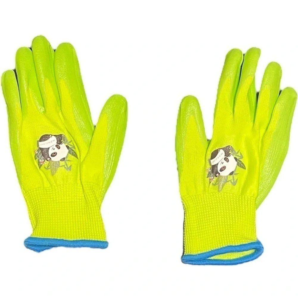 Kids Gardening Gloves lime green panda bear
